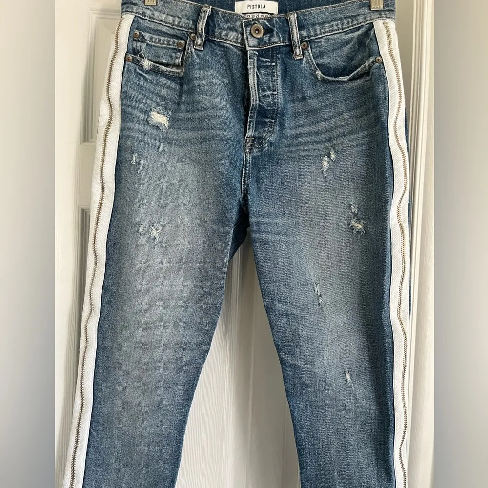 Pistols Distressed Blue Jeans with Side Zippers - Image 3