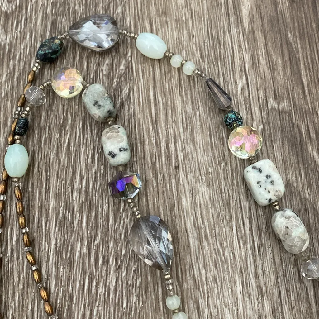 Beaded long necklace moonstones multicolor bohemian boho gypsy fairy Blue - Image 4