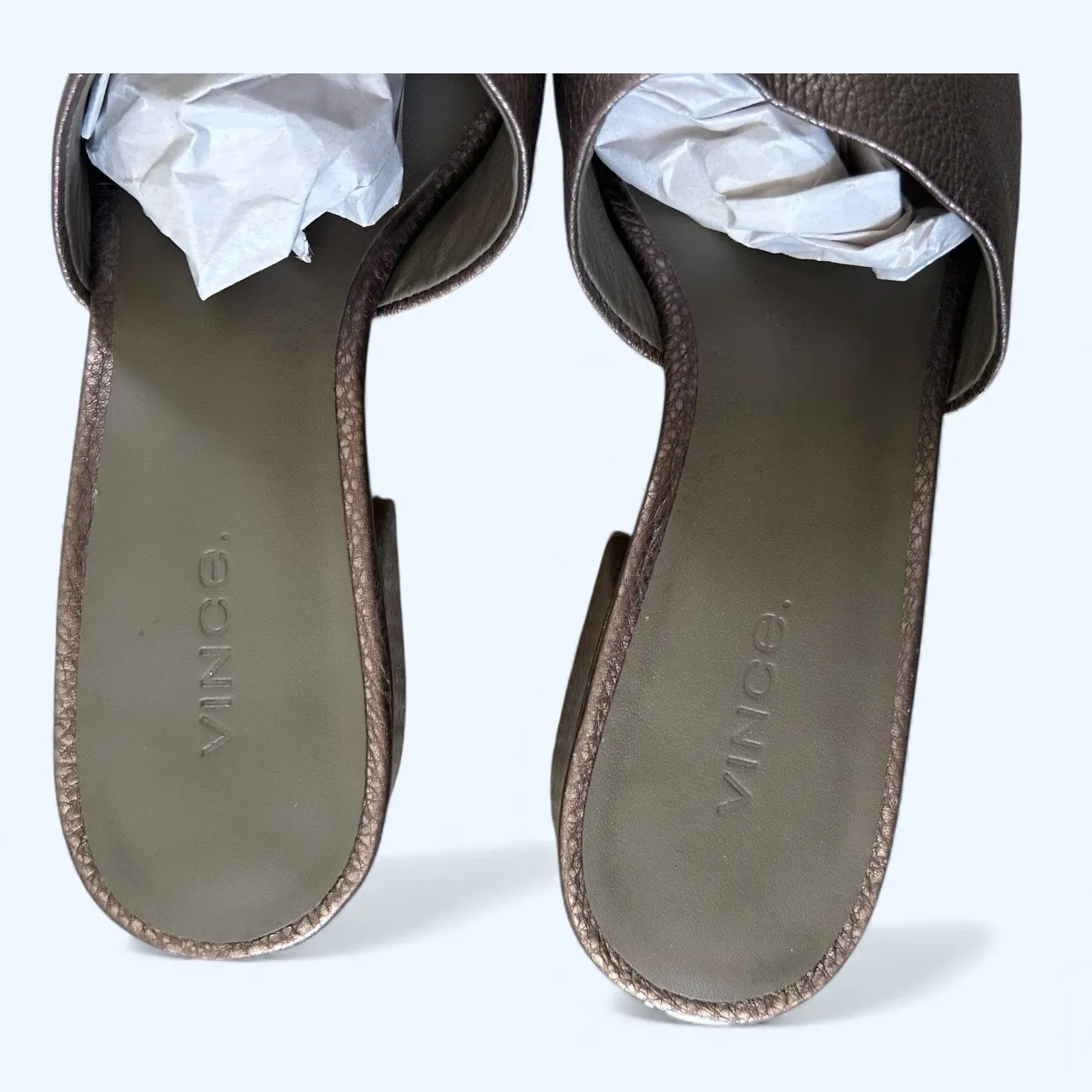 Vince Karissa Metallic Leather Slide Block Heel Sandals women's  Size 8 M - Image 11