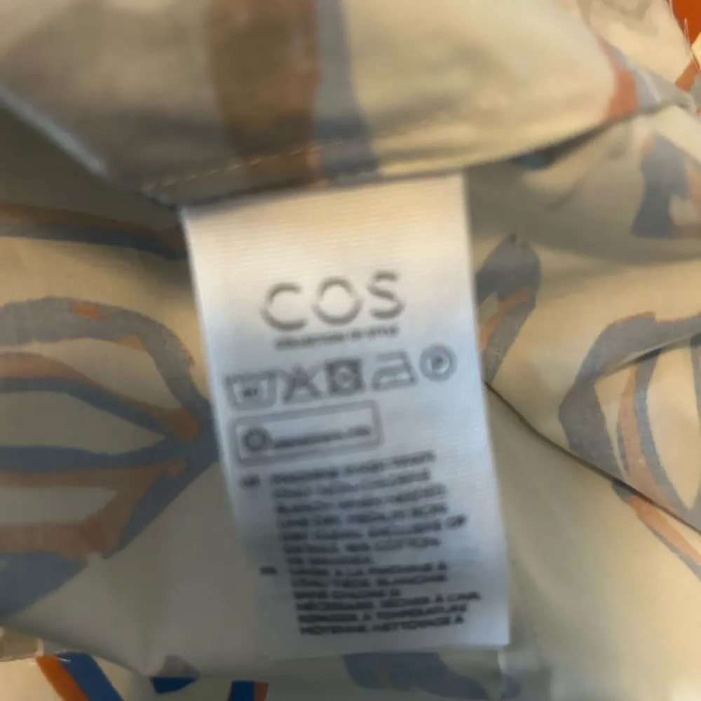 COS Women Size 4 Dress Printed Draped Sleeved Geometric Floral Print Blu… - Image 10