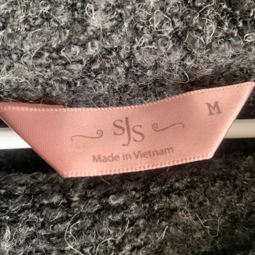 SJS Black & Gray Asymmetrical Cowl Neck Sweater Size M - Image 3