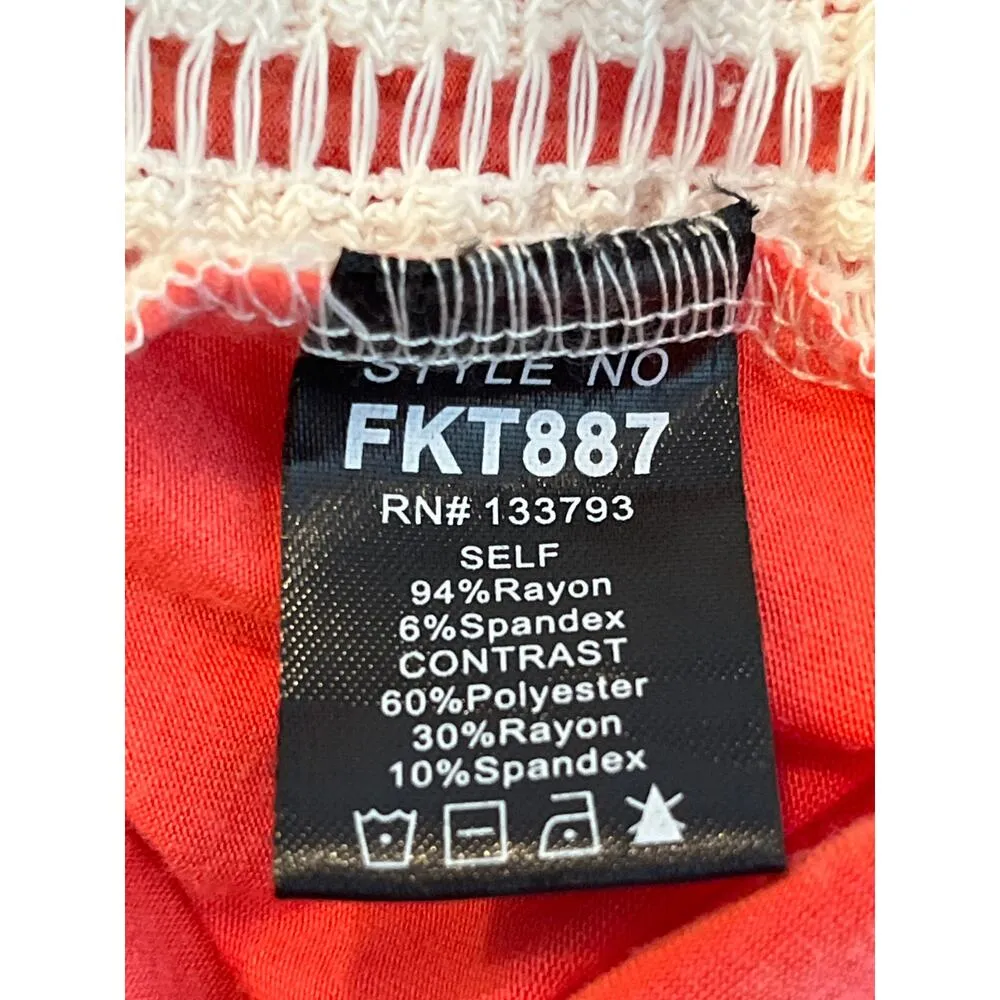 POL High Low Contrast V Neck Salmon Pink and Cream Open Knit Top Large BOHO - Image 8