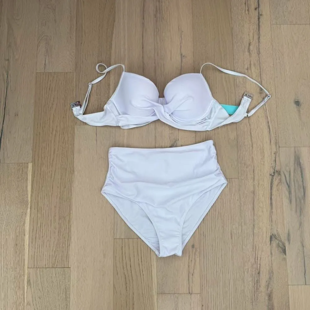 NWT Aqua Eve Bikini Set Strapless High Waist White Size M Swimwear Retro Chic Size M - Image 2