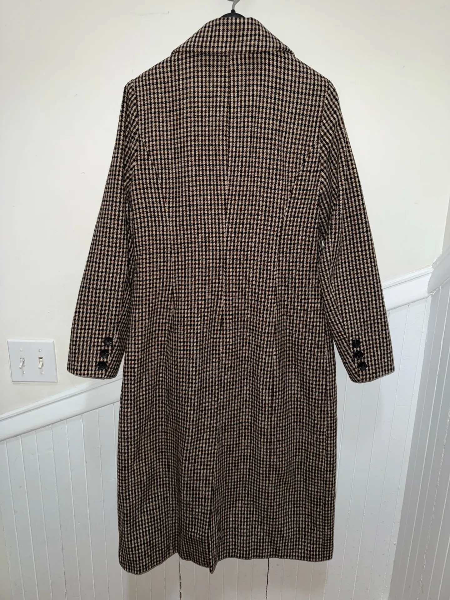 Long Collared Coat Neutral Plaid - M - Image 3