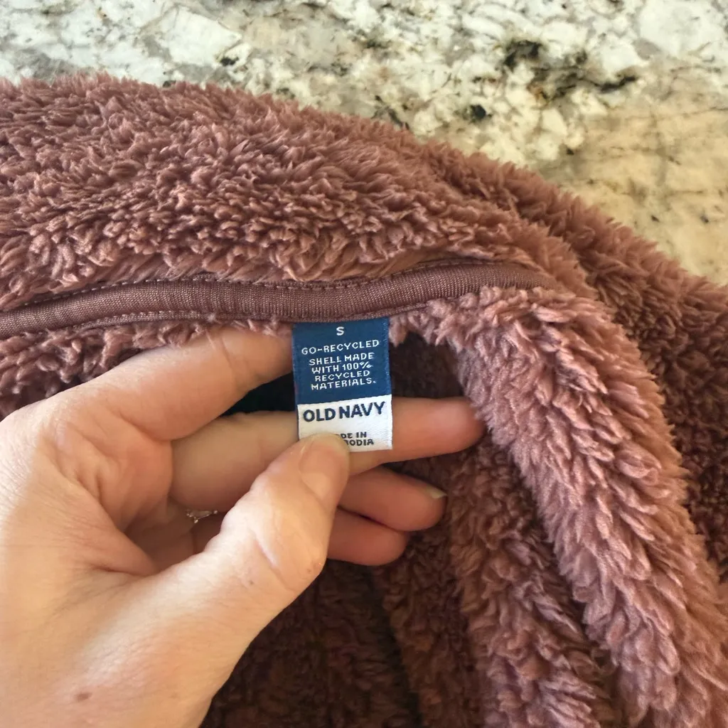 Old Navy Logo Sherpa Warm-Up Jacket Full Zip Brown Small - Image 4