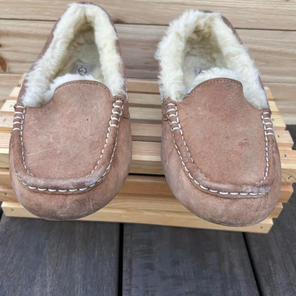 Tan UGG Ansley Slippers Seude Fuzzy Slip On Shoes Moccasins - Image 6