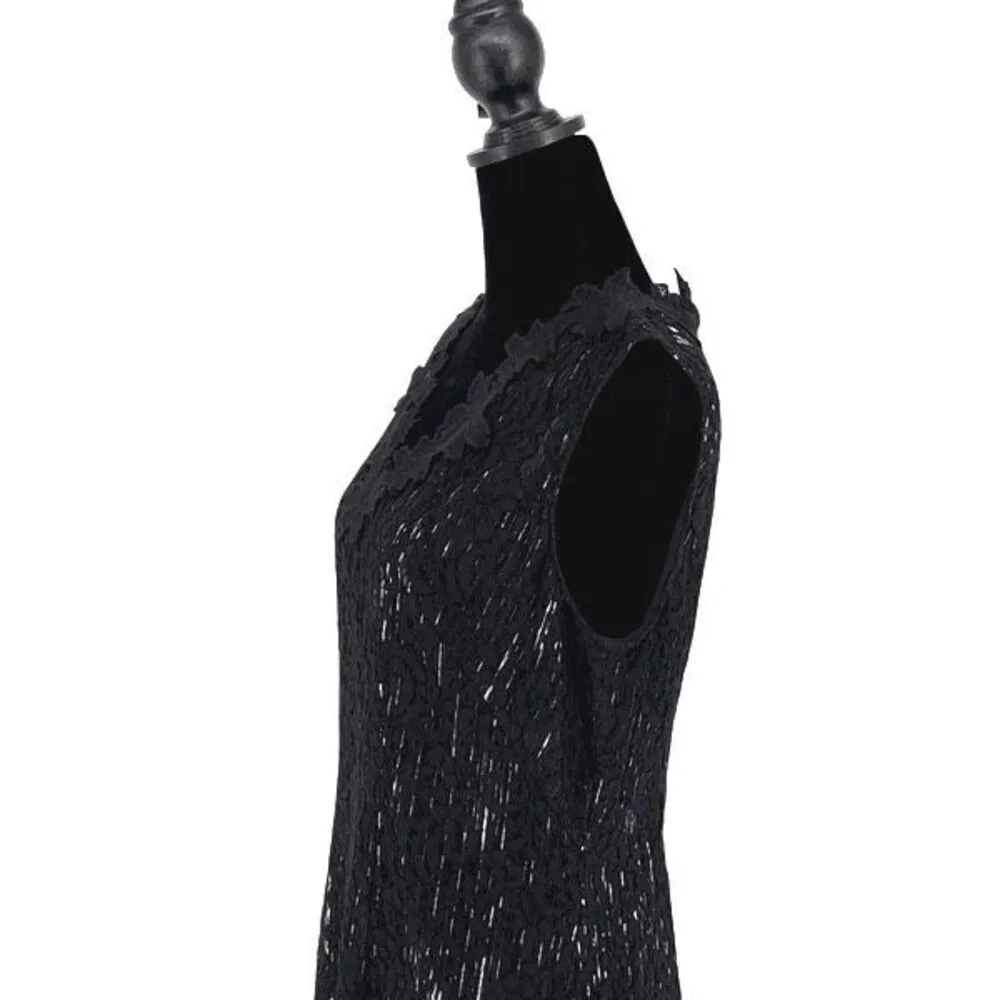 Elie Tahari Womens V-Neck Sleeveless Floral Lace Naya Sheath Dress Black Size 10 - Image 5