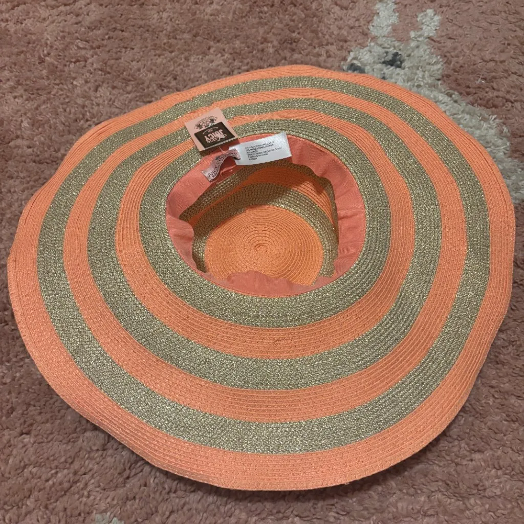 Juicy Couture Coral Striped Straw Sunhat NWT Women’s Summer Beach Hat One Size - Image 3