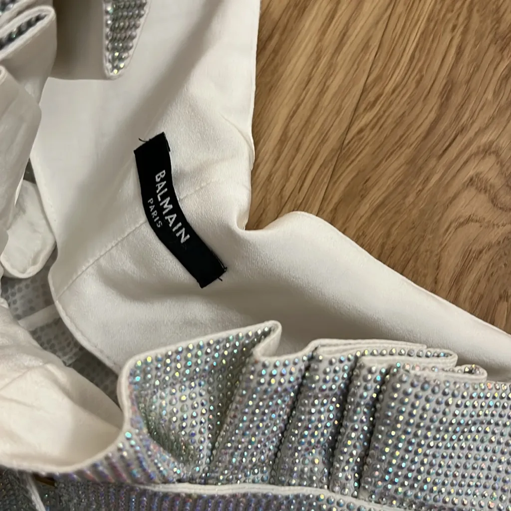 Balmain silver rhinestone high waisted belted wide legged trousers - Image 8