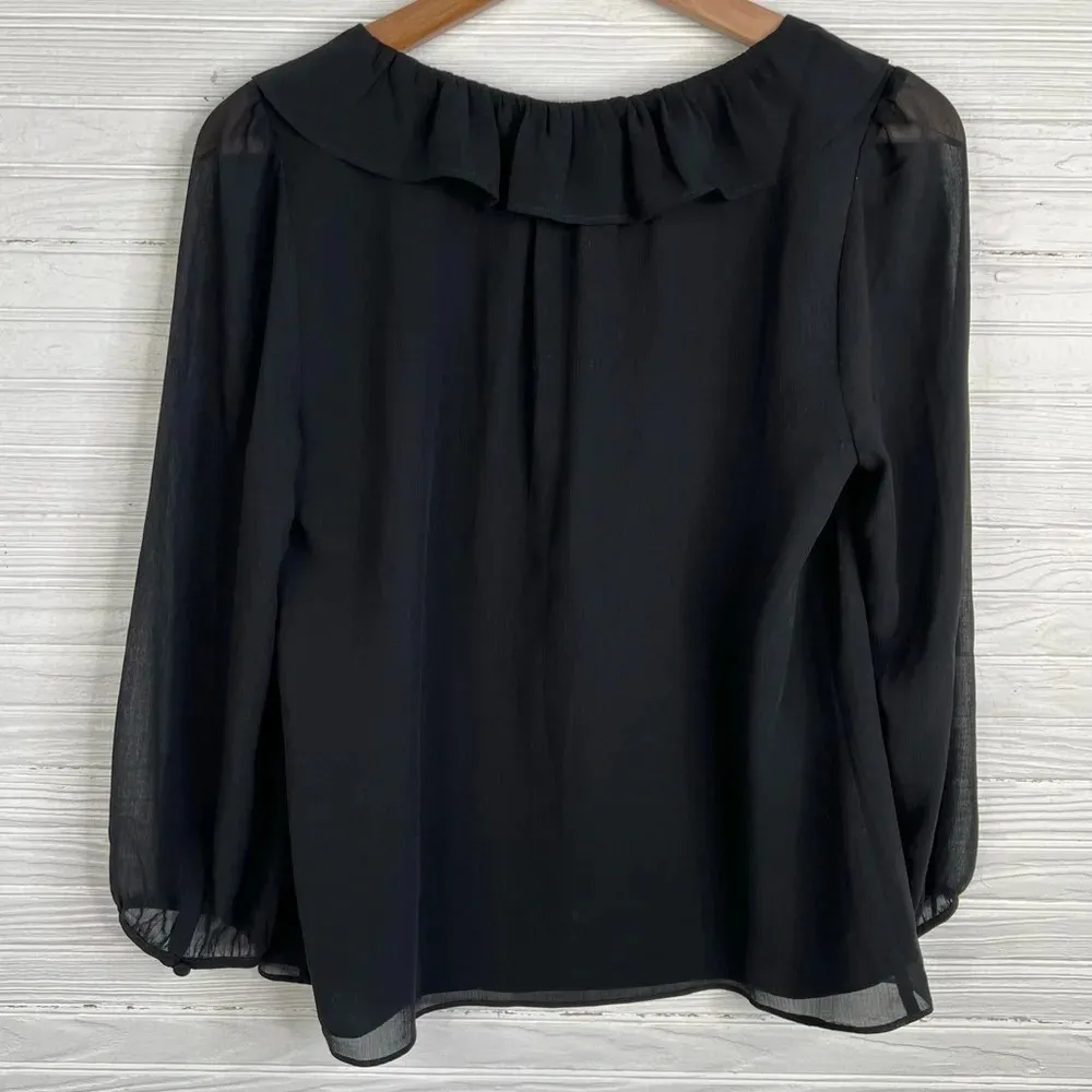 J. Crew Factory Black Semi Sheer Ruffle Detail Top Size XS - Image 3