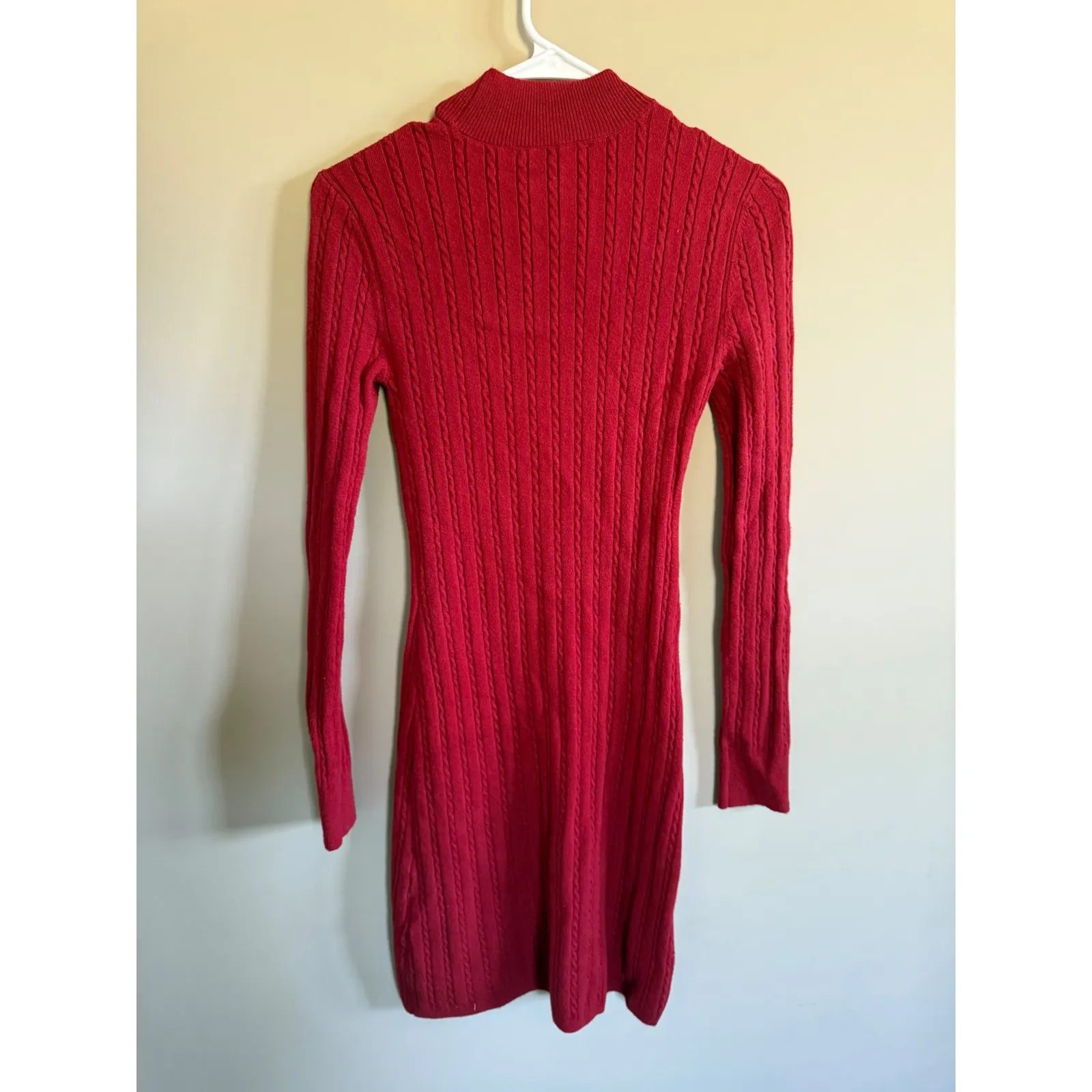 Abercrombie & Fitch Women's XS Red Knit Mock Neck Long Sleeve Mini Dress - Image 3