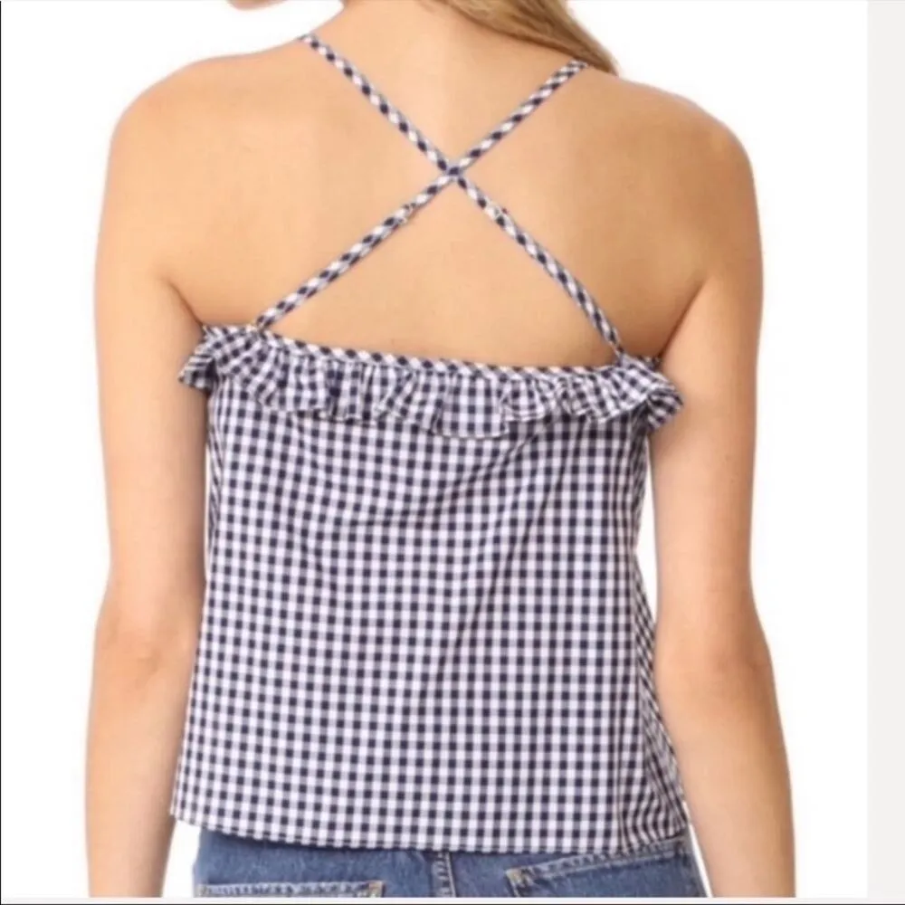 Amanda Uprichard Blue & White Gingham Ruffled Tank Top Blouse S - Image 2