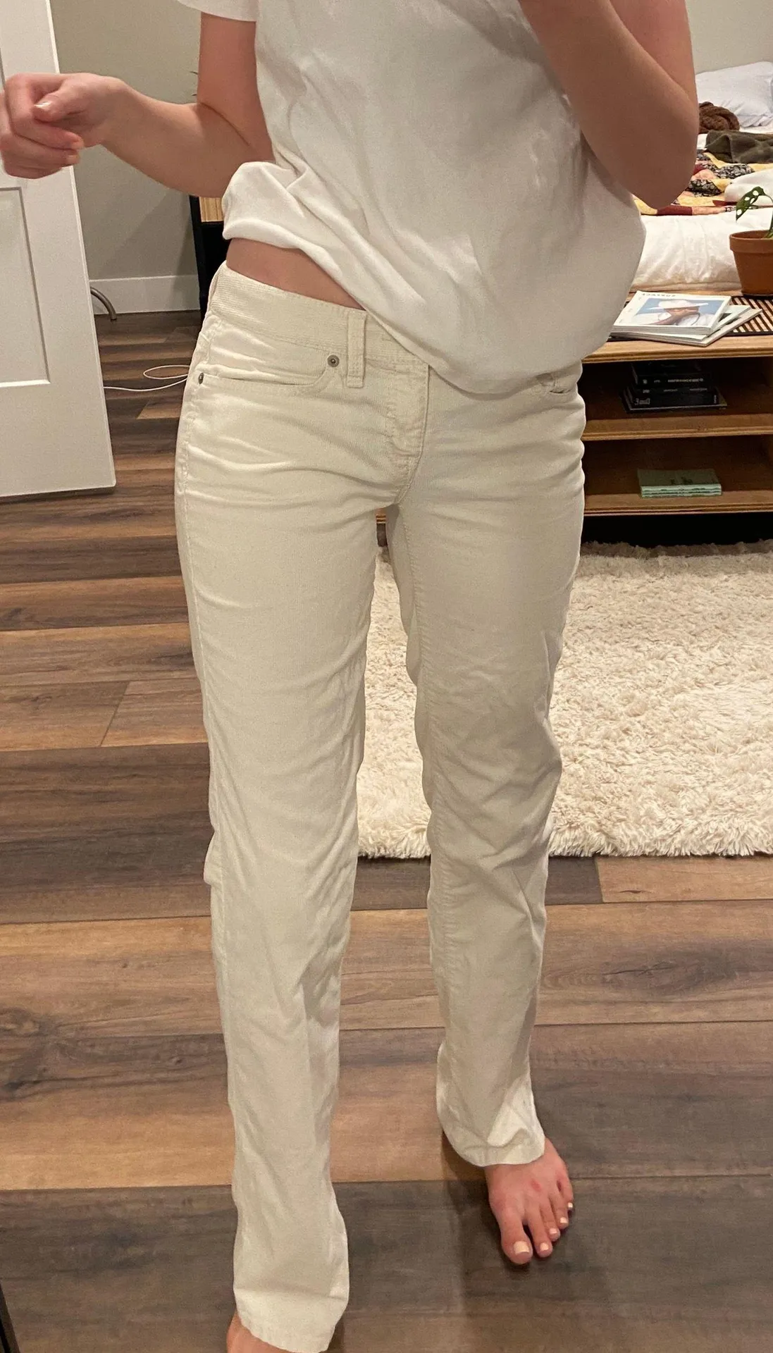 Vintage  Y2K Low Rise White Corduroy Bootcut Jeans - Image 2