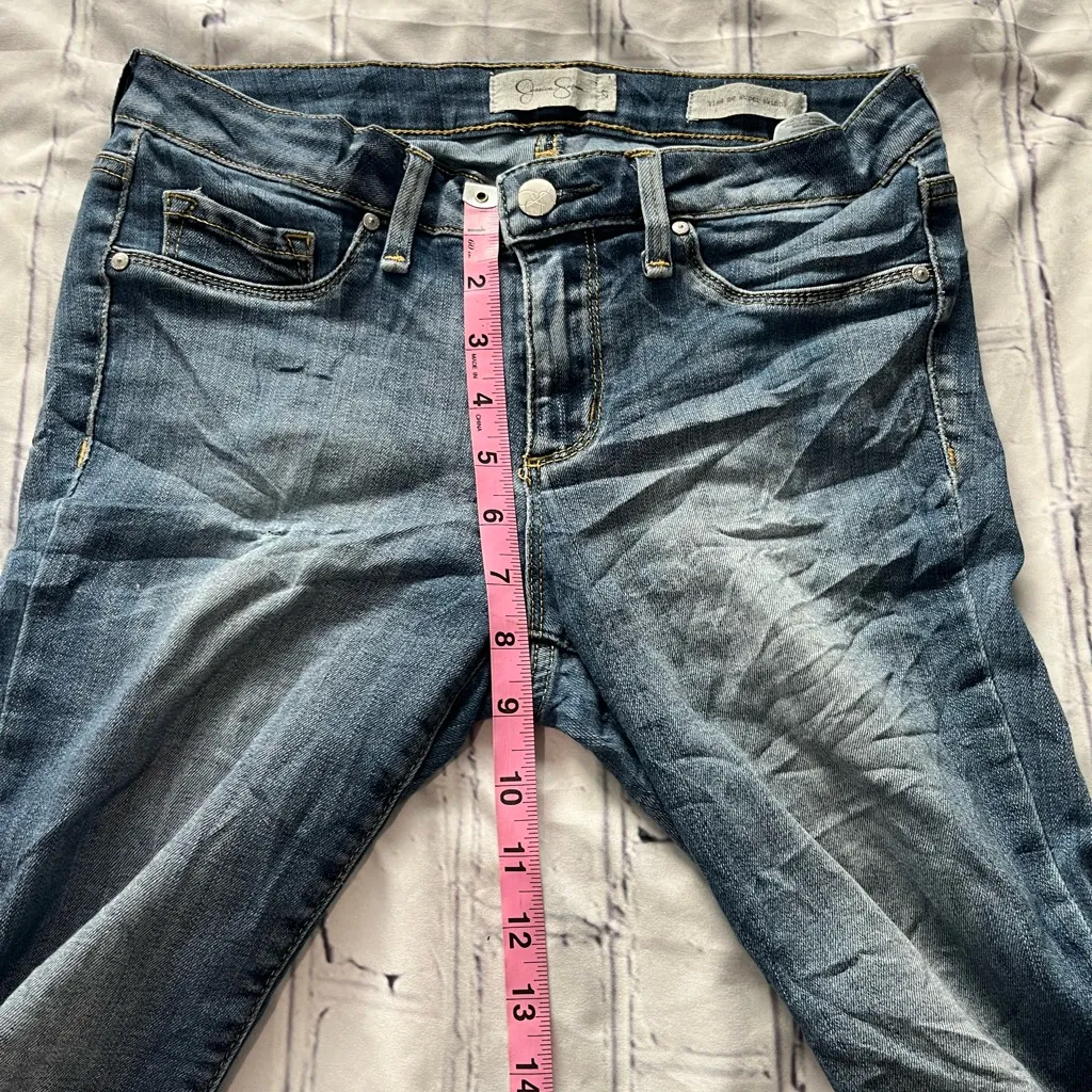 Jessica Simpson Kiss Me Mid Rise Skinny Jeans Women’s 27 Blue Faded Hem Stretch - Image 12