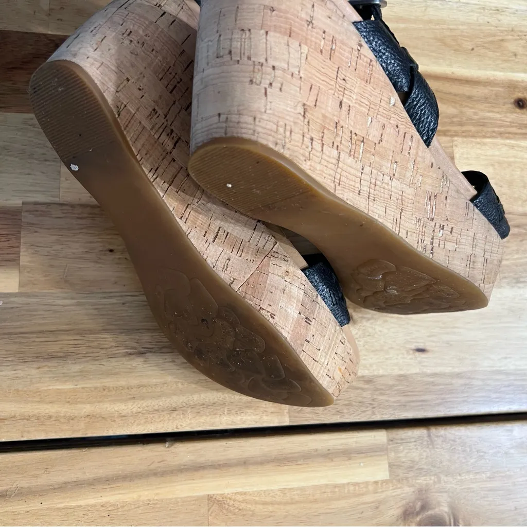 Kork-Ease Black Leather Braided Cork Wedge Sandals Size 7M - Image 7