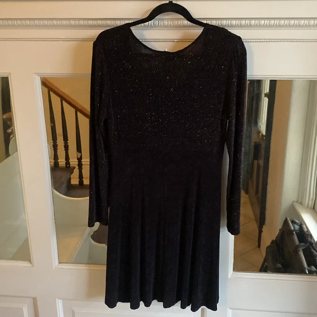 90s VINTAGE Black Lurex Babydoll Mini Dress Size Large/10 Long Sleeve Glitter - Image 7