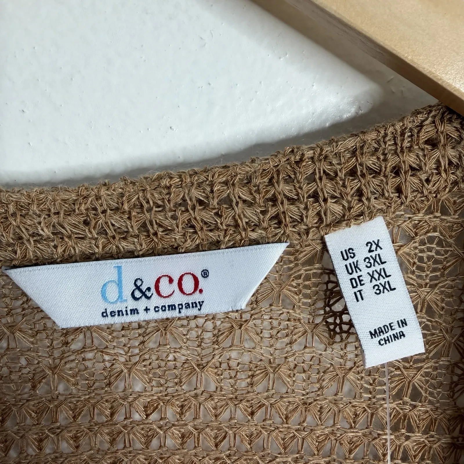 NWT Denim & Co. Fauxchet Long Sleeve Shrug Cardigan Tan 2X Casual Open Front Brown Size XXL - Image 4