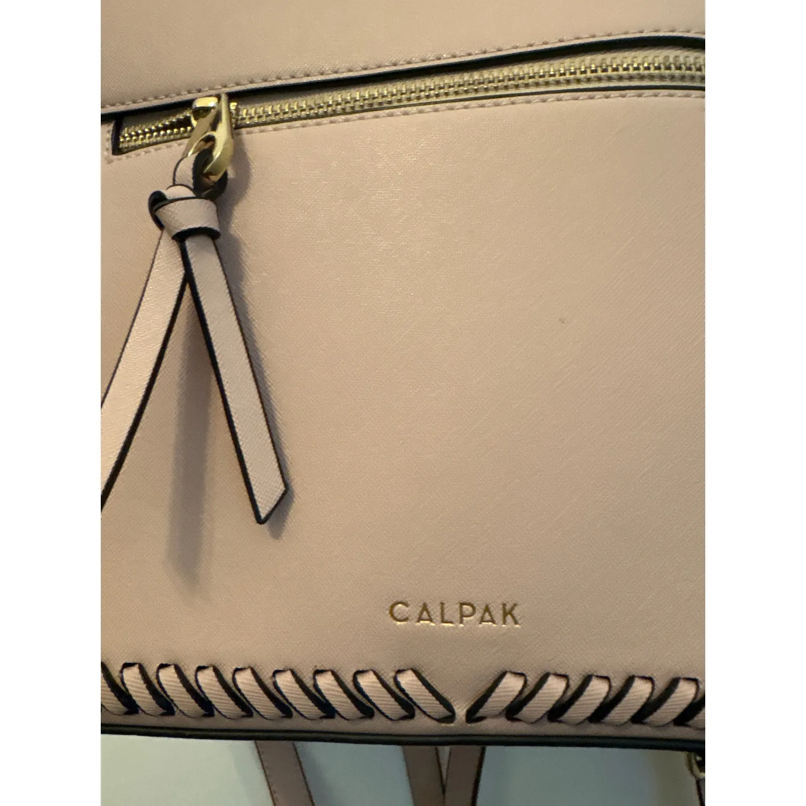 Calpak Blush Pink Faux Leather Backpack Strappy Stitch Detail Gold Hardware NEW - Image 2