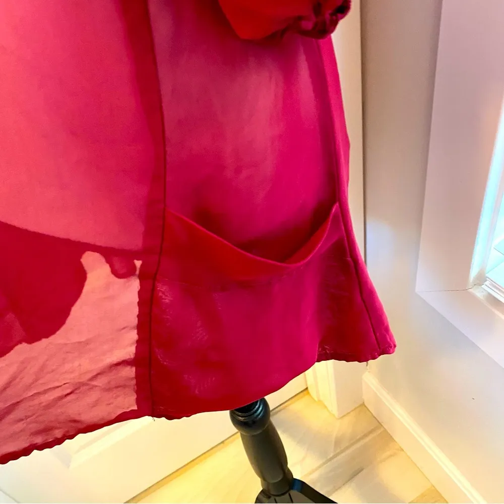 Lily White| Maroon 3/4 sleeve sheer top with front pockets - Image 6