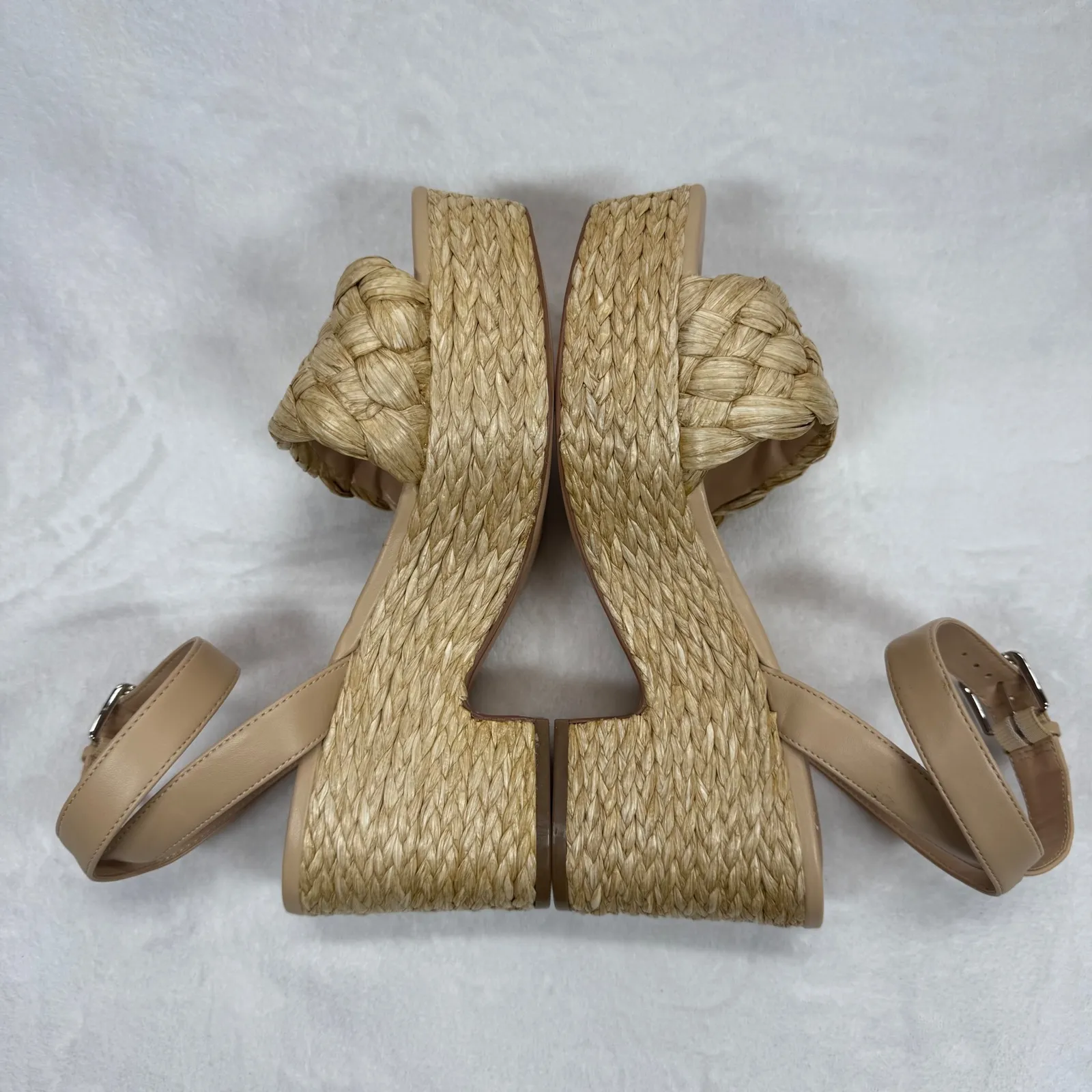 Marc‎ Fisher Steel Espadrille Platform Sandals Woven Ankle Strap Beige Size 10M - Image 9