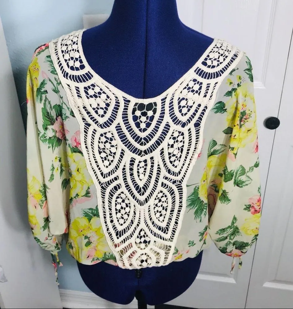 Windsor Bohemian Tropical Crochet Lace Back Top XS - Image 7