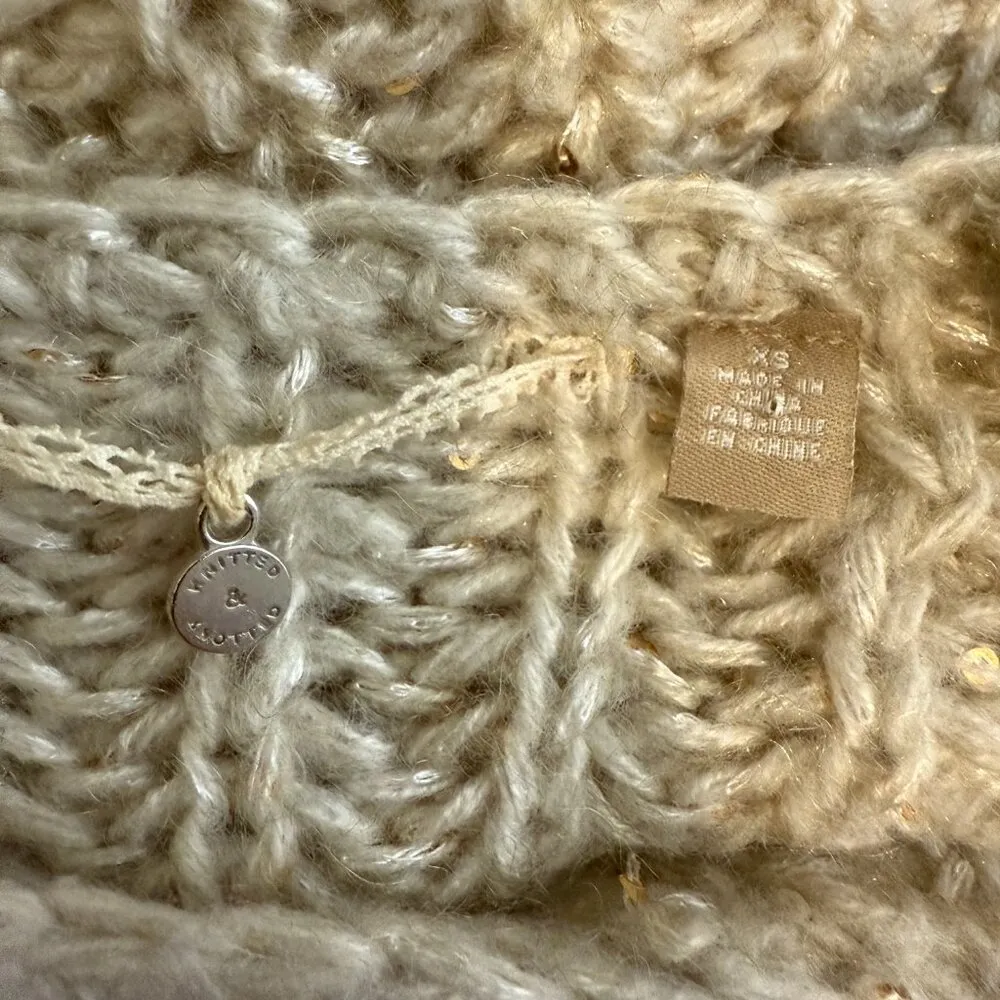 Anthropologie Knitted & Knotted Gold Sequin Chunky Knit Sweater Women's XS Ivory - Image 11