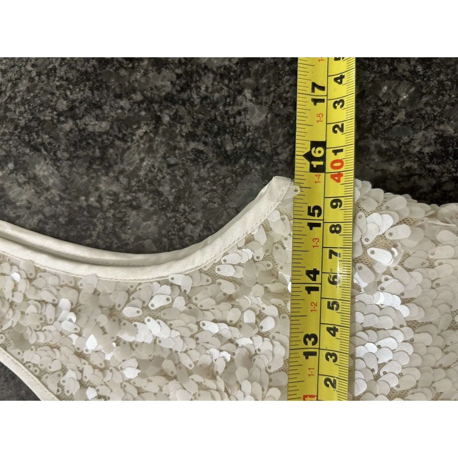 White House Black Market White Sequin Bodycon Mini Dress Size 6 Cocktail Bridal - Image 7