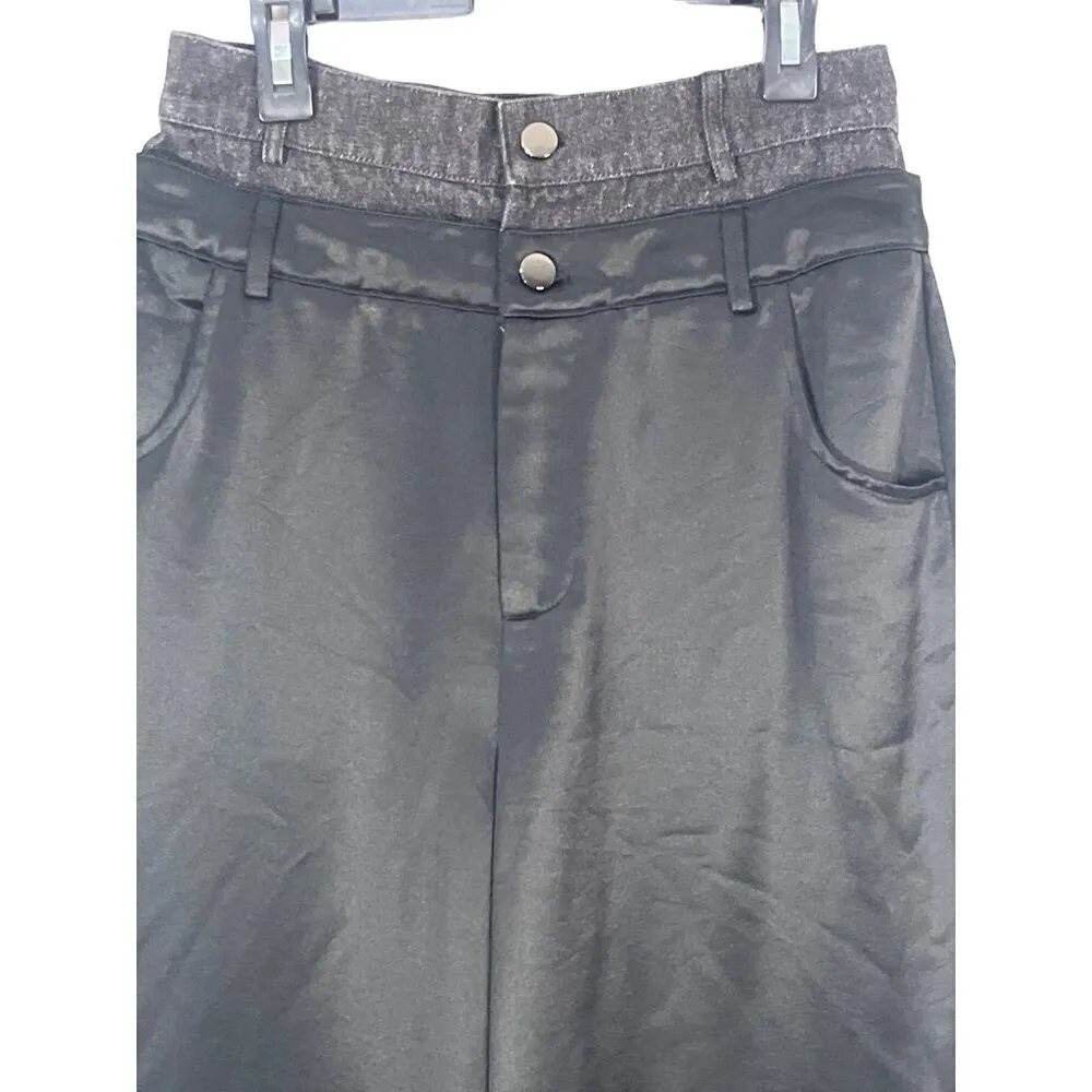 NonChalant Label Simon Pants in Black XSmall Womens Double Buckle Satin Denim Size XS - Image 8