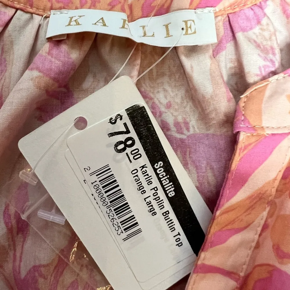 Karlie  Womens Floral Lightweight 3/4 Balloon Sleeve Colorful Blouse Size Large - Image 6