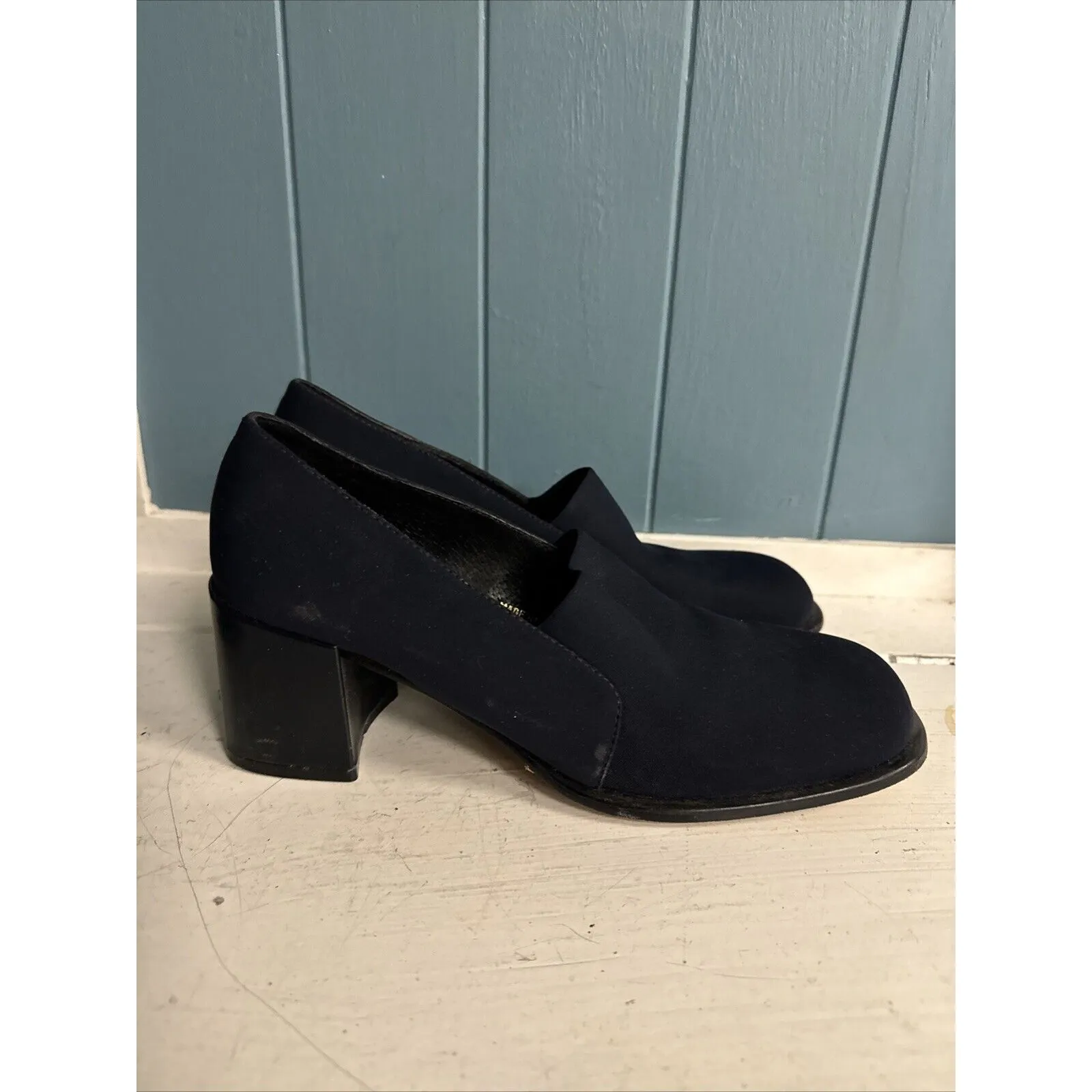 Vtg Y2K Franco Sarto Navy Blue Chunky Heels Size 8M‎ Business Work Shoes - Image 4