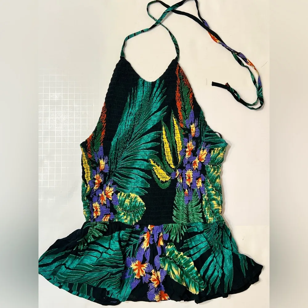 NWT Patrons of Peace Smocked Halter Peplum Tropical Tank, size XS - Image 2