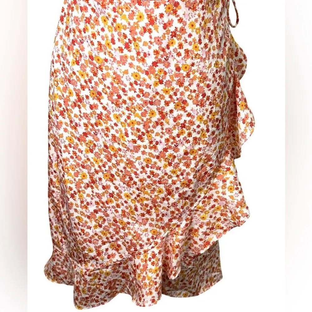 VeroModa Orange & White Floral Wrap Sundress with Adjustable Spaghetti Straps - Image 4