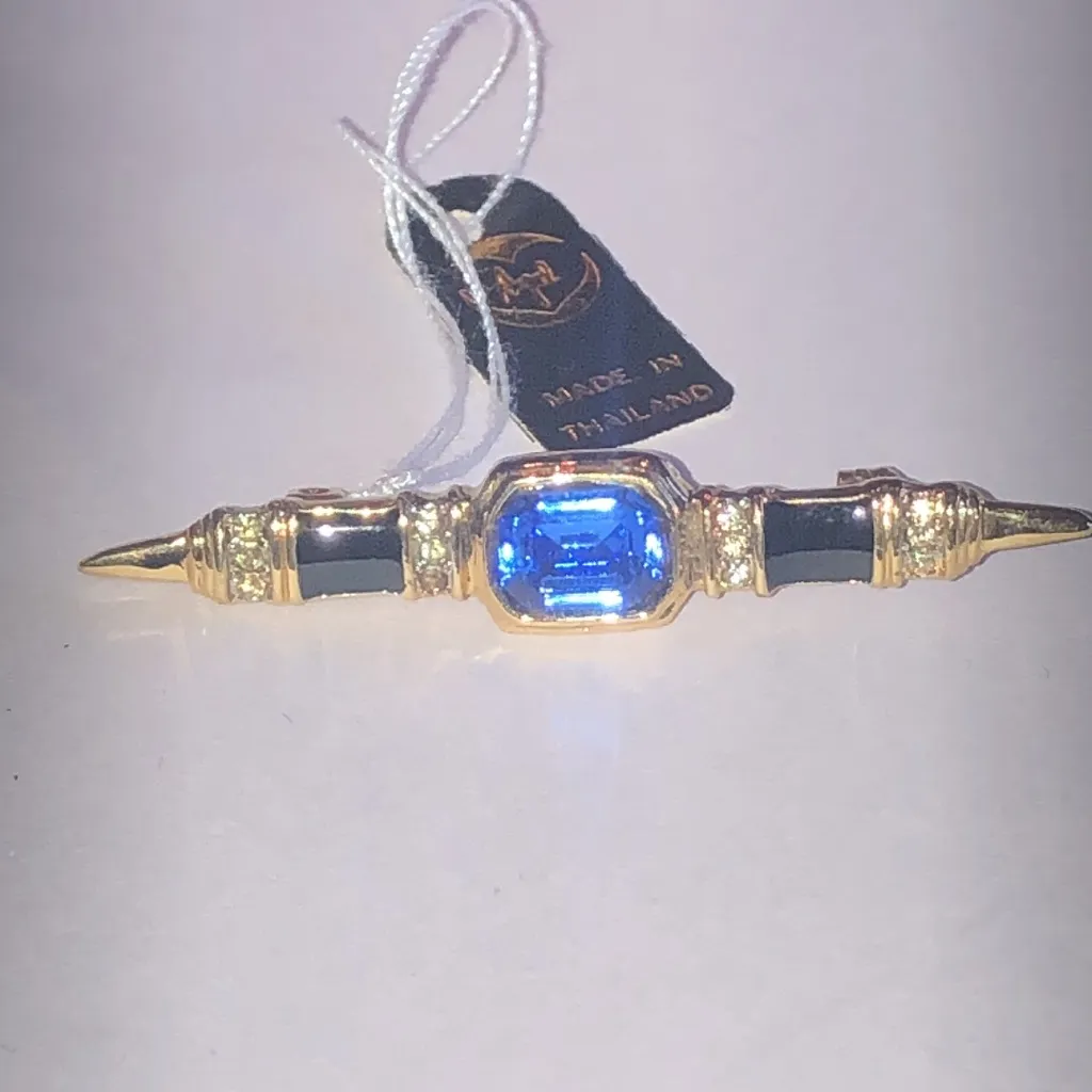 Angel Brand Elegant Gold Tone and Blue CZ Rhinestone Retro Boho Brooch - Image 2