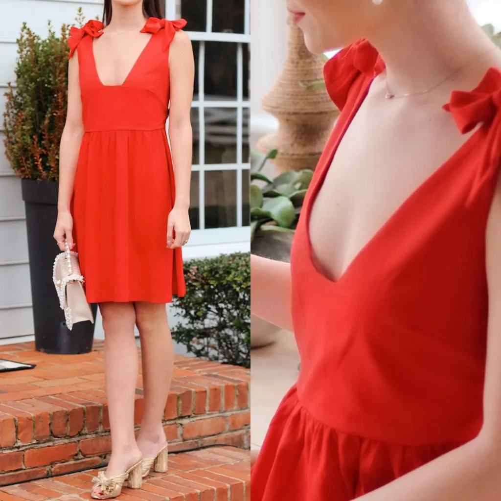 Pomander Place X Tuckernuck Babydoll Tie Shoulder Mini Dress Holiday Red - Image 4