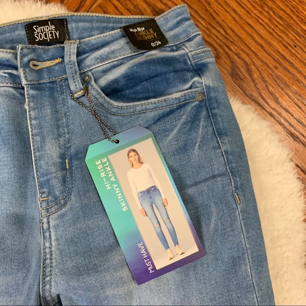 Simple Society Blue Destroyed Distressed High Waisted Skinny Ankle Jeans 0 NWT - Image 6