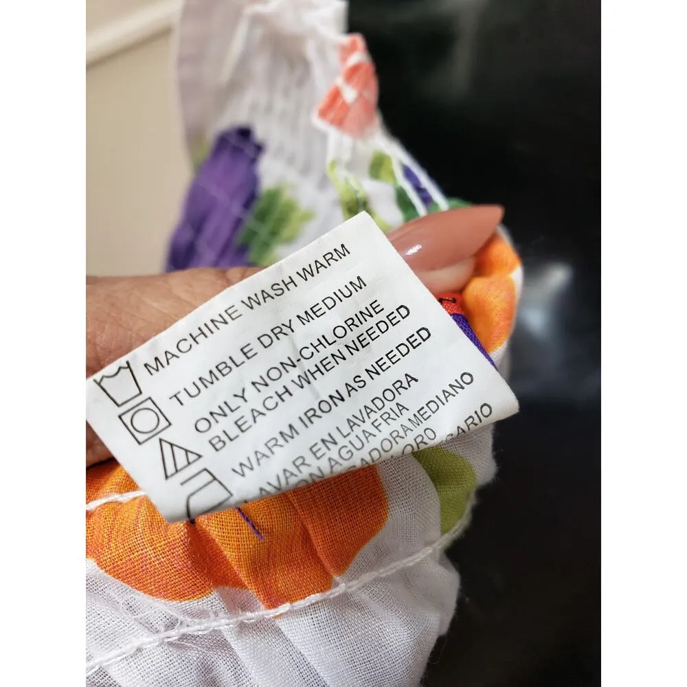 National For Her M White Floral Sundress Smocked Bodice Cotton Blend Sleeveless Size M - Image 10