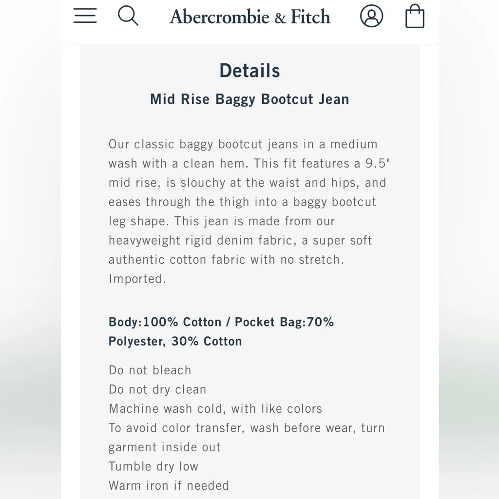 NWT Abercrombie & Fitch The Baggy Boot Mid-Rise Jeans Size 34 - Image 12