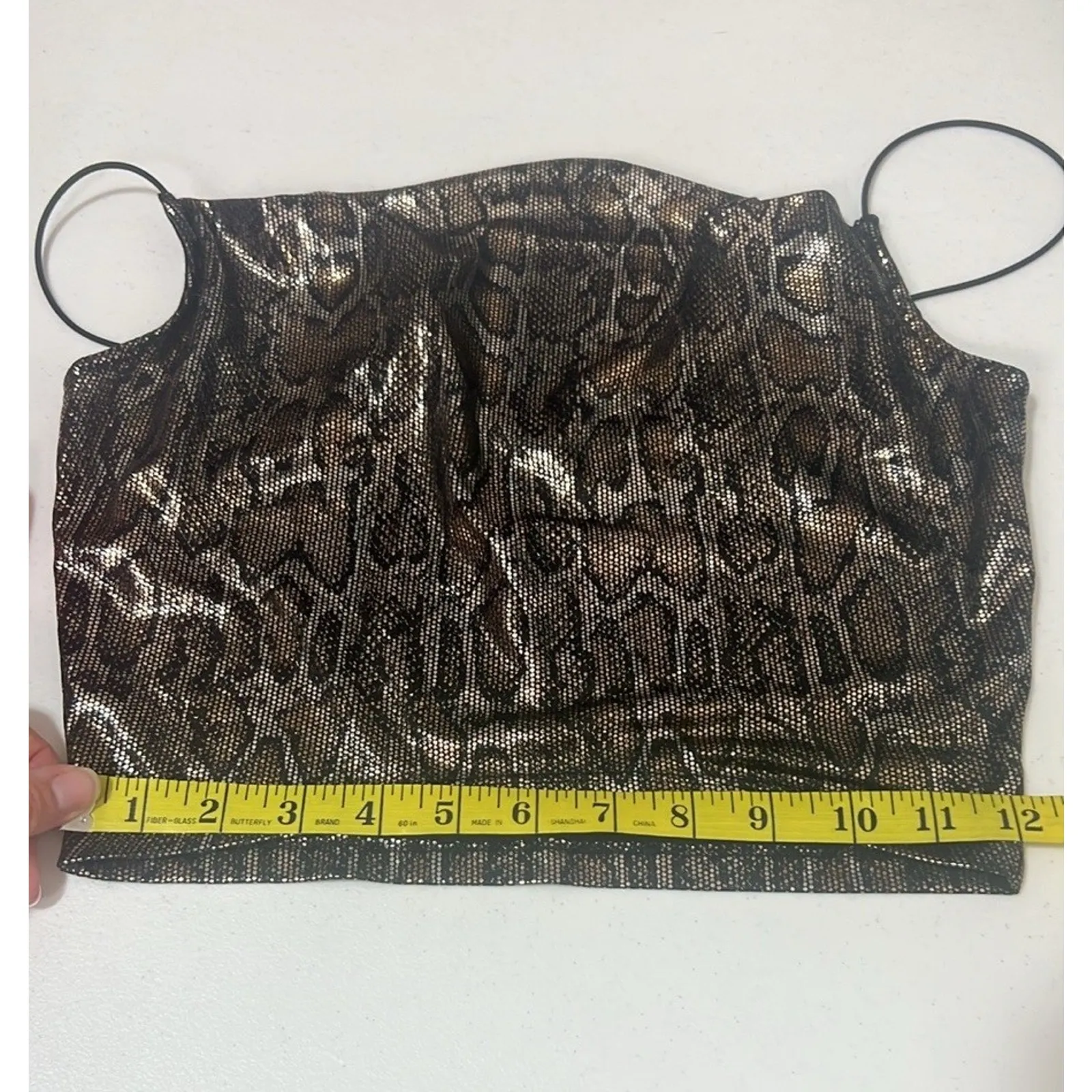 H&M Black / Gold Metallic Snake Print Cami XSmall Crop . Club, Boho, Festival - Image 3