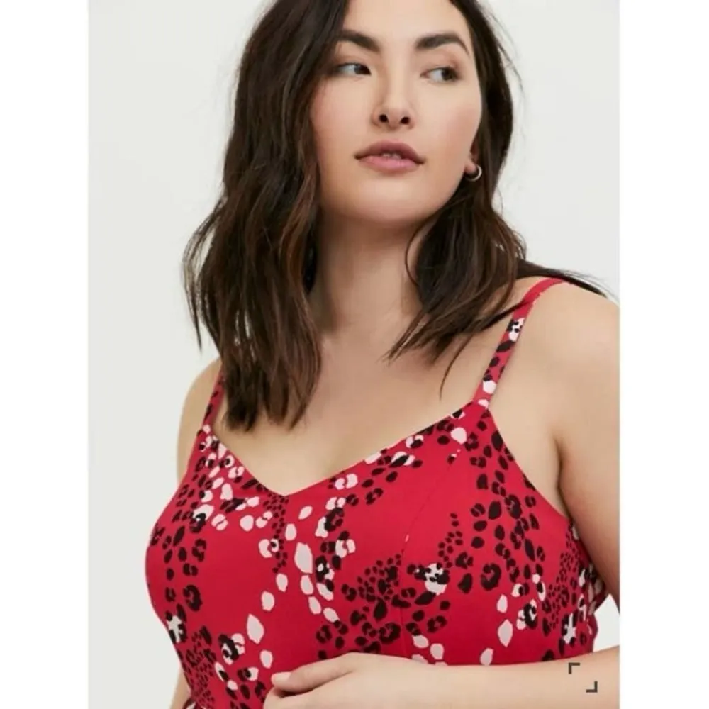 Torrid Top Tank Red Peplum Smocked Chiffon Leopard Print V-Neck Cami 4X Party - Image 15