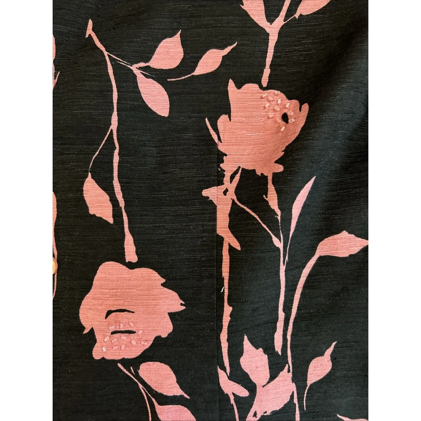 Silk land 100% Silk 3/4 Sleeve Floral w/Sequins Lined Blazer SZ Med Y2K Coquette Black - Image 6