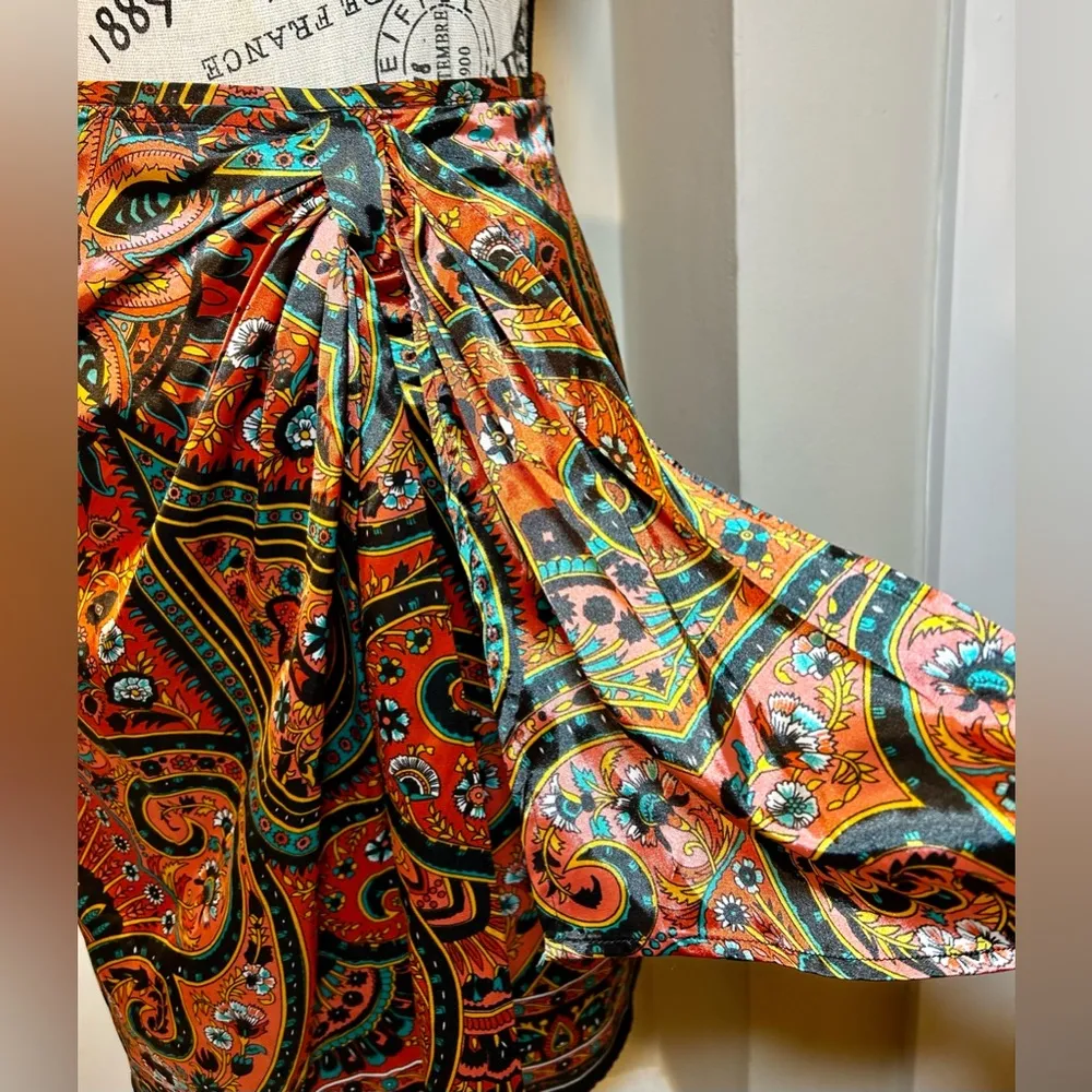 RICHIE TAILOR Faux Wrap with Sash Detail Mini Skirt Sz M Orange Size M - Image 2