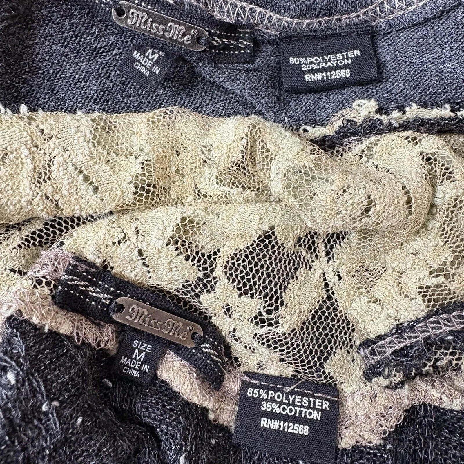 Miss Me Gray Open Front Lace Embellished Cardigan Duster Sweater and Tank Sz Med - Image 7