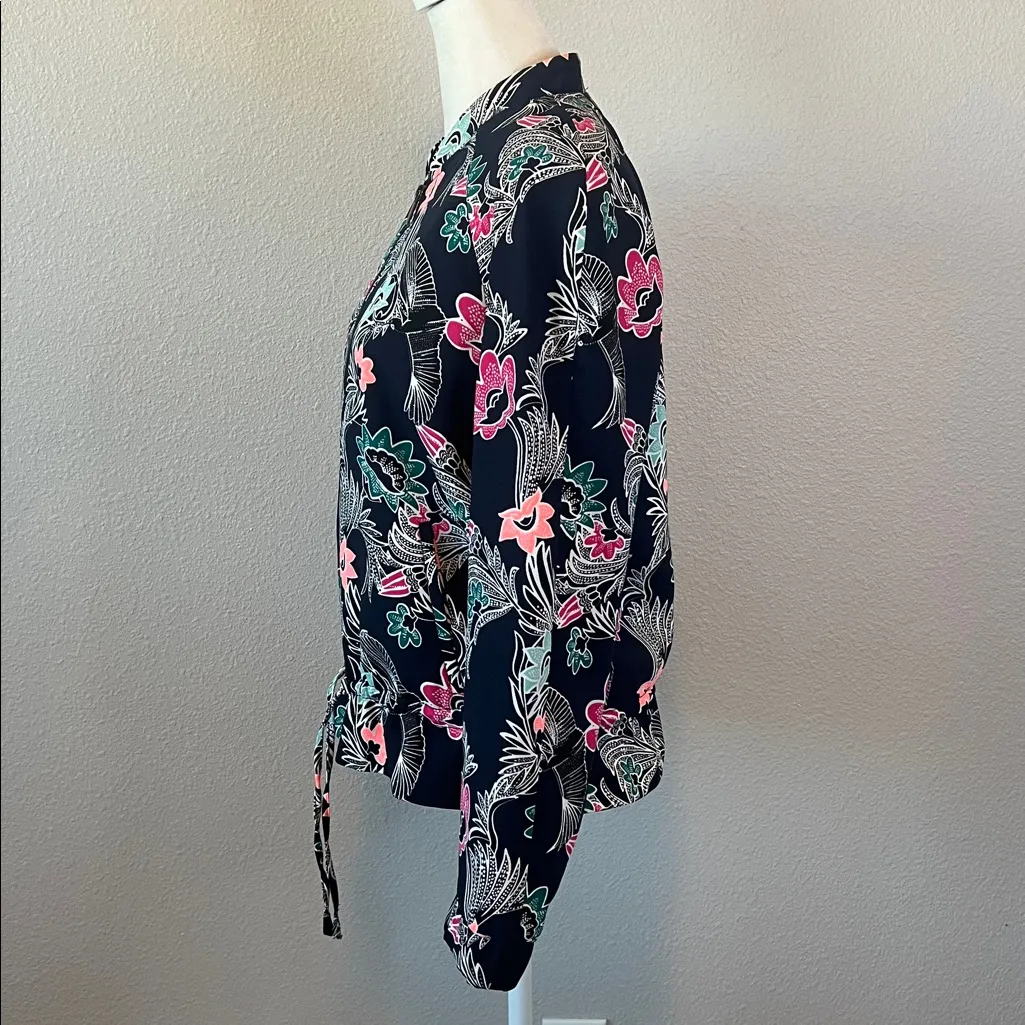 Banana Republic Bird Print Bomber Jacket Blue/Multi Size Small - Image 4