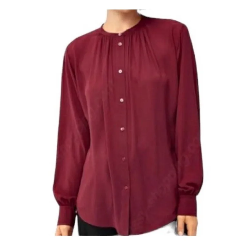 Aritzia Babaton Gene Women's Shirt Size L Maroon Long Sleeve Button Up‎ NEW NWT - Image 2