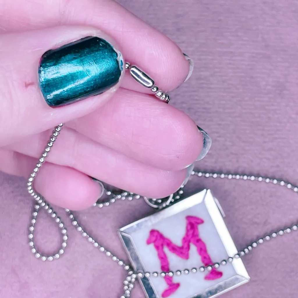 672. Monogram M Pink Initial Pendant Necklace - Image 4