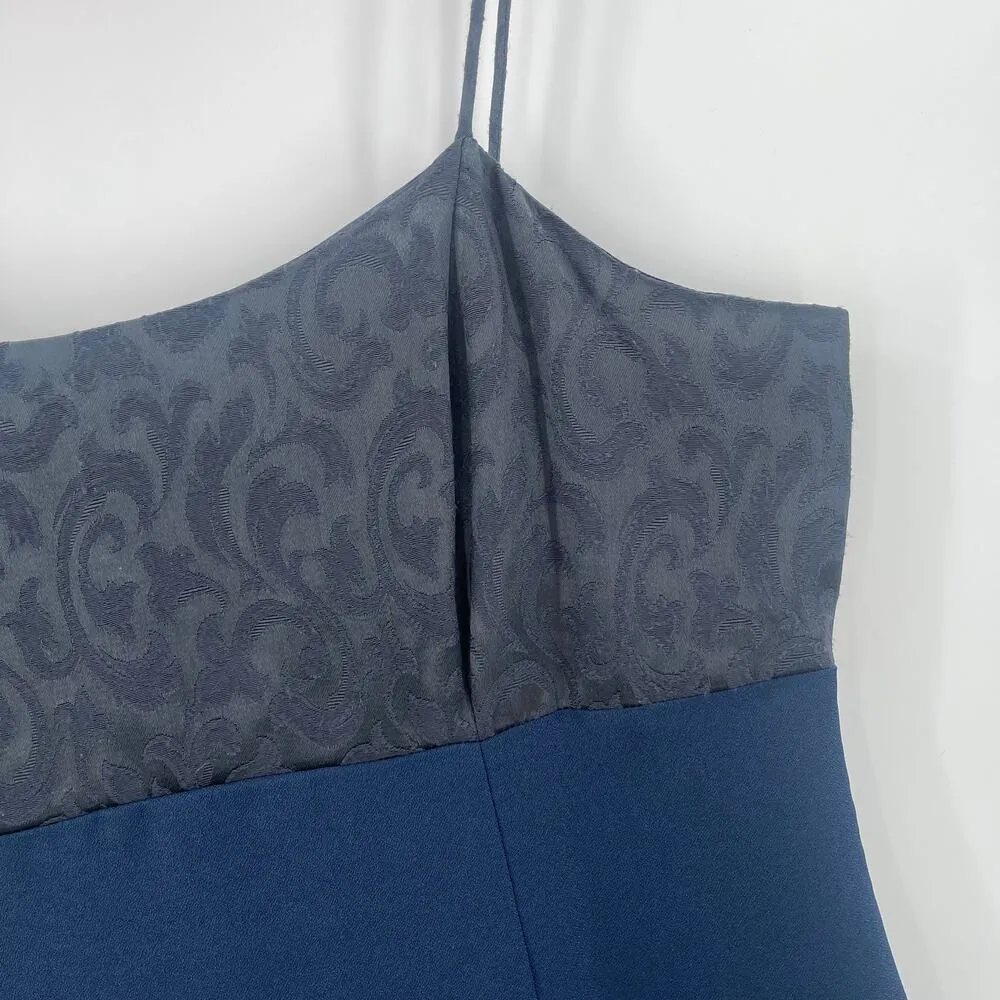 VON BRAMLETT Vintage Dress Size 16 Y2K 2000s Regency Glam Navy & Black Brocade - Image 7