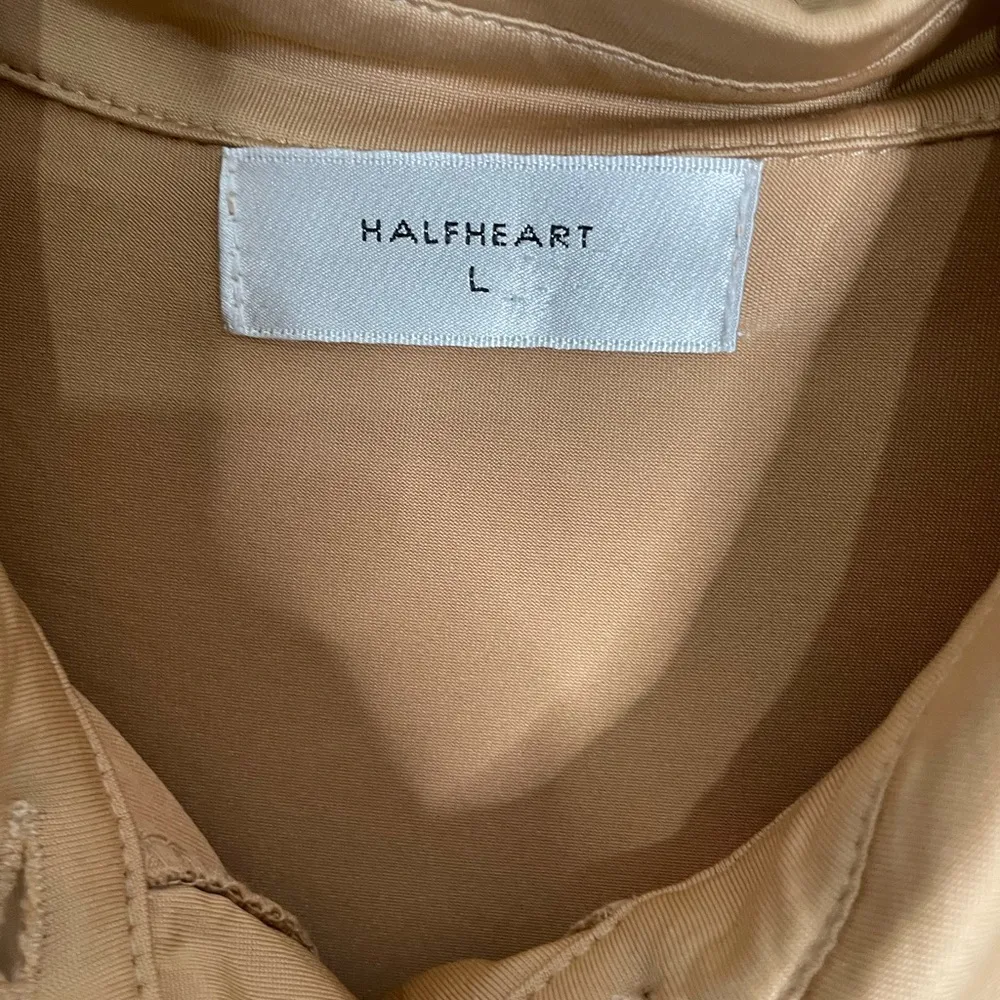 Halfheart Tan Ruched Button Down Slinky Dress Large - Image 4