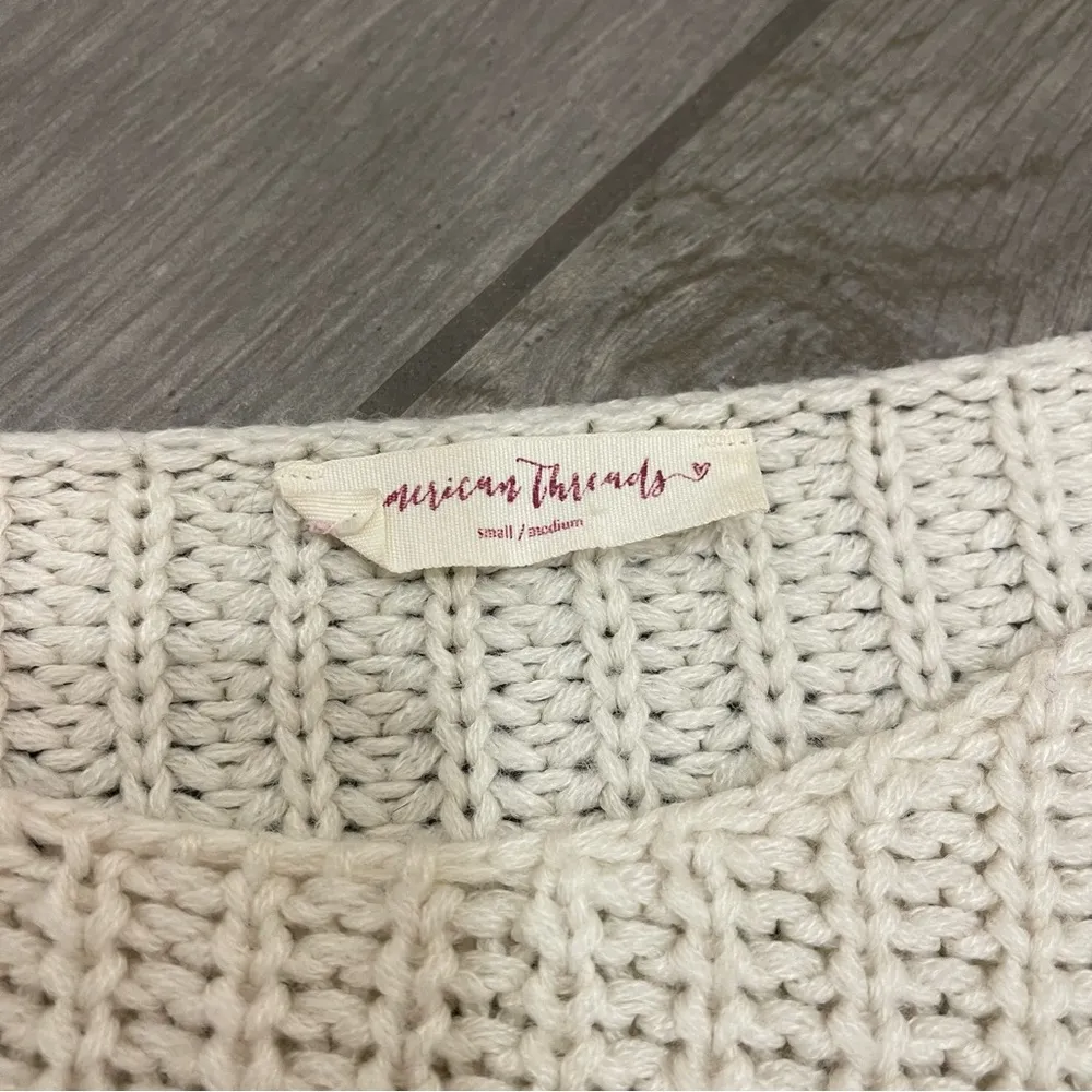 American Threads  Off Shoulder Fringe Distressed Sweater - Image 3