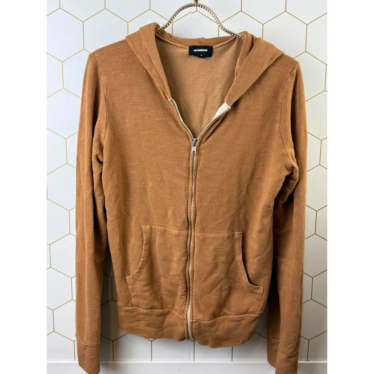 Monrow from Revolve Full Zip Hoodie in Brown Hazelnut - Image 6