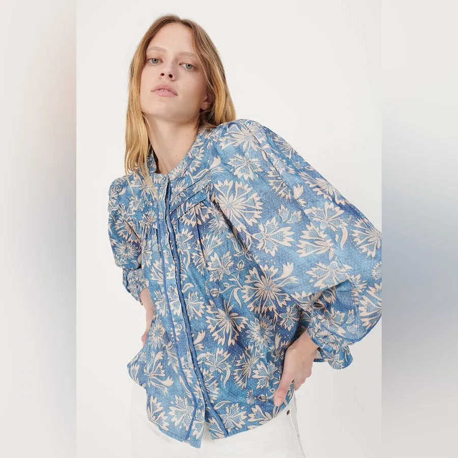 CHUFY Ilse Zoe Organic Cotton Top in Blue Multi Size XS - Image 4